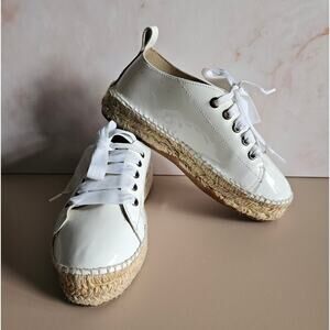 EUC MANEBI Women's Cream Shinny Espadrilles Laced-up Sneakers Casual Shoes 5